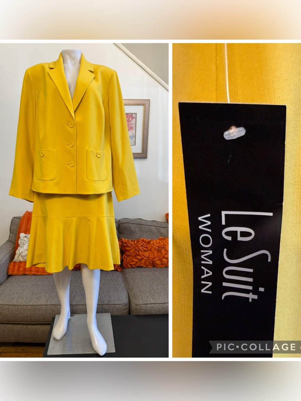 ❣️🆕Le Suit Golden Sunset Crepe Button-Front Flounce Skirt Suit Set $265 MSRP❣️